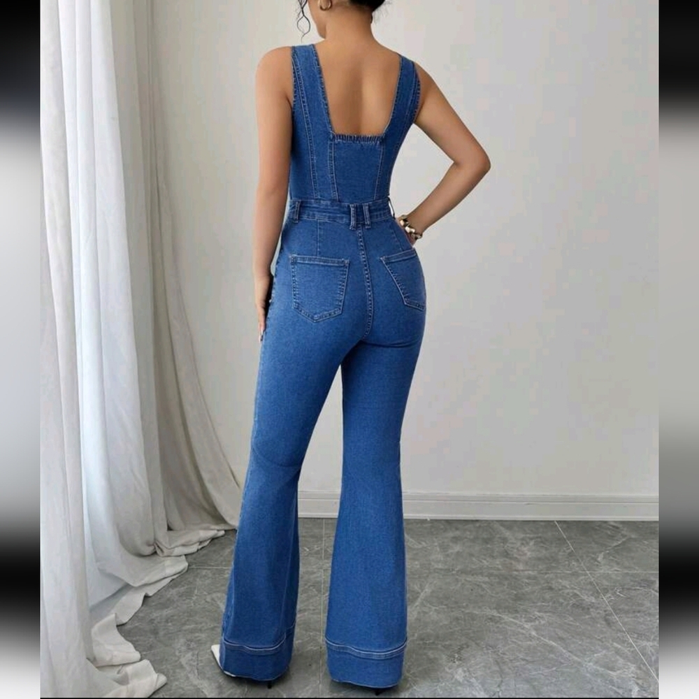 Women's Fashionable Casual Versatile Denim Jumpsuit And Bib Pants - Picture 2 of 4